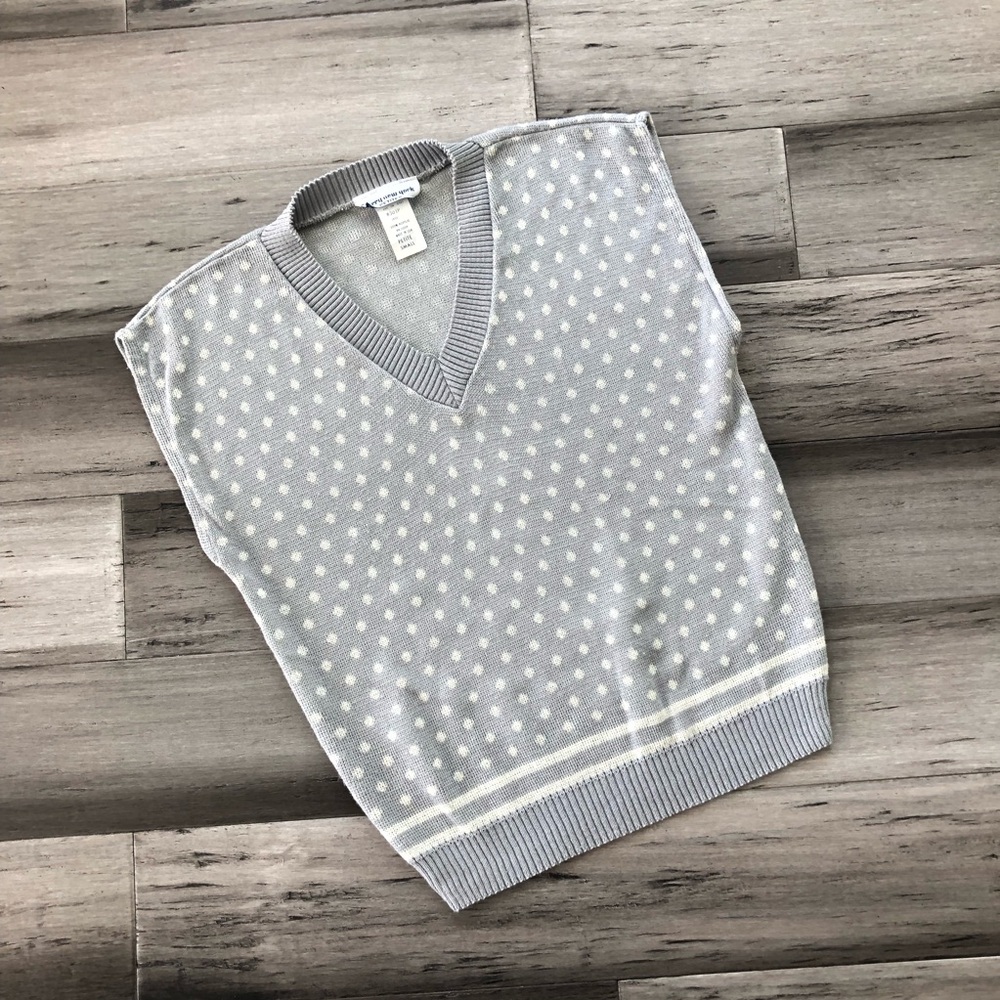 Vintage 1980s Perry New York Polka Dot V-Neck Pullover Knit Sweater Vest